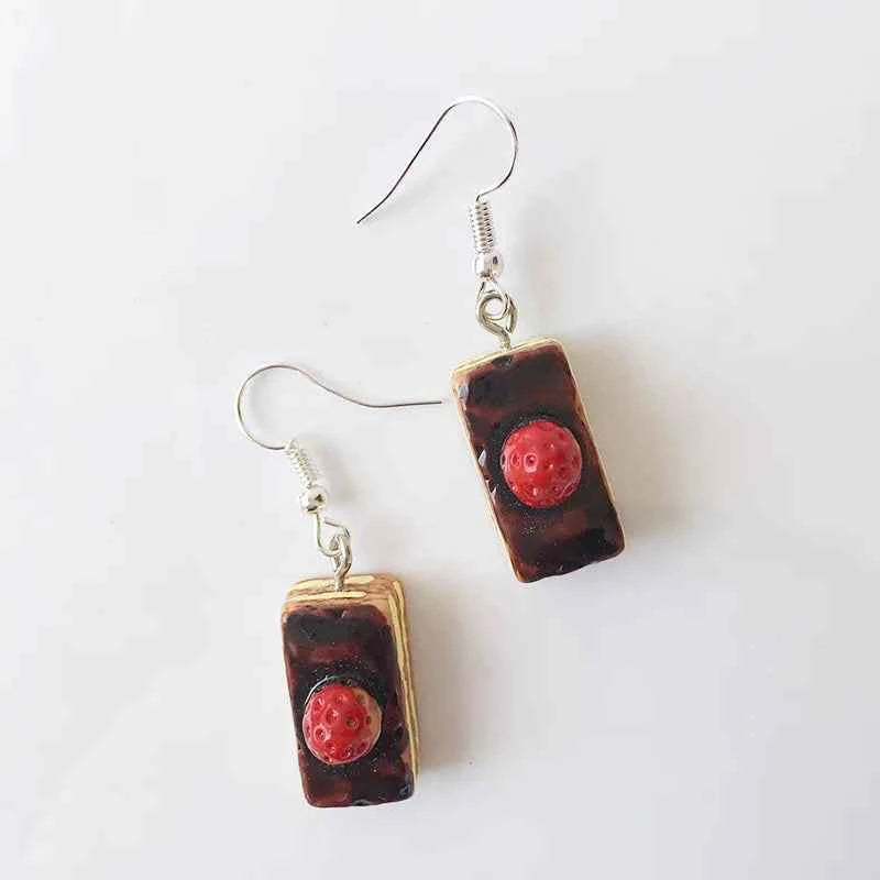 Fashion Cute Funny Chocolate Cake Drop Earrings For Women Girl Geometric Food Shape Donuts Cookies Dangle Earrings Party Jewelry