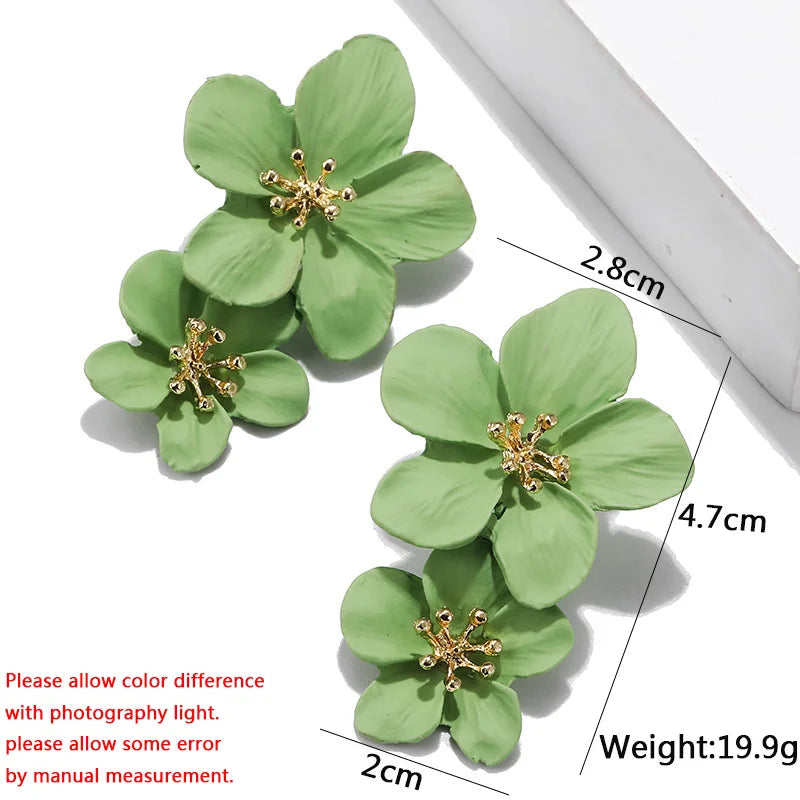 Korean New Double-layers Flower Drop Earrings for Ladies Exaggerated Women Floral Earrings Fashion Jewelry aretes de mujer