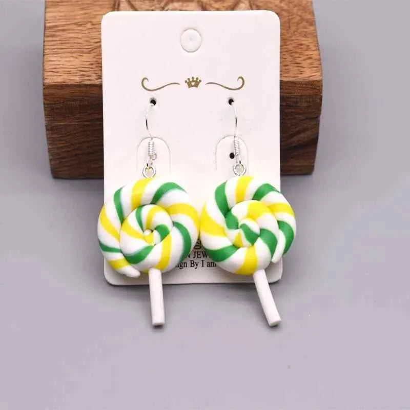 Earring For Women Soft Clay Handmade Cartoons Rainbow Lollipop Drop Earrings Funny Gift