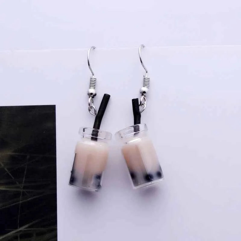 Hot Creative Unique Bubble Tea Drop Earrings for Women Personality Milk Drink Funny Party Ear Jewelry Girl Gift