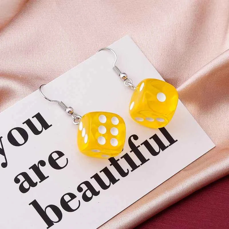 Handmade Cartoon 3D Resin Dice Drop Earring Tassel Casino Candy Color Personality Fun Jewelry for Women Female Gift