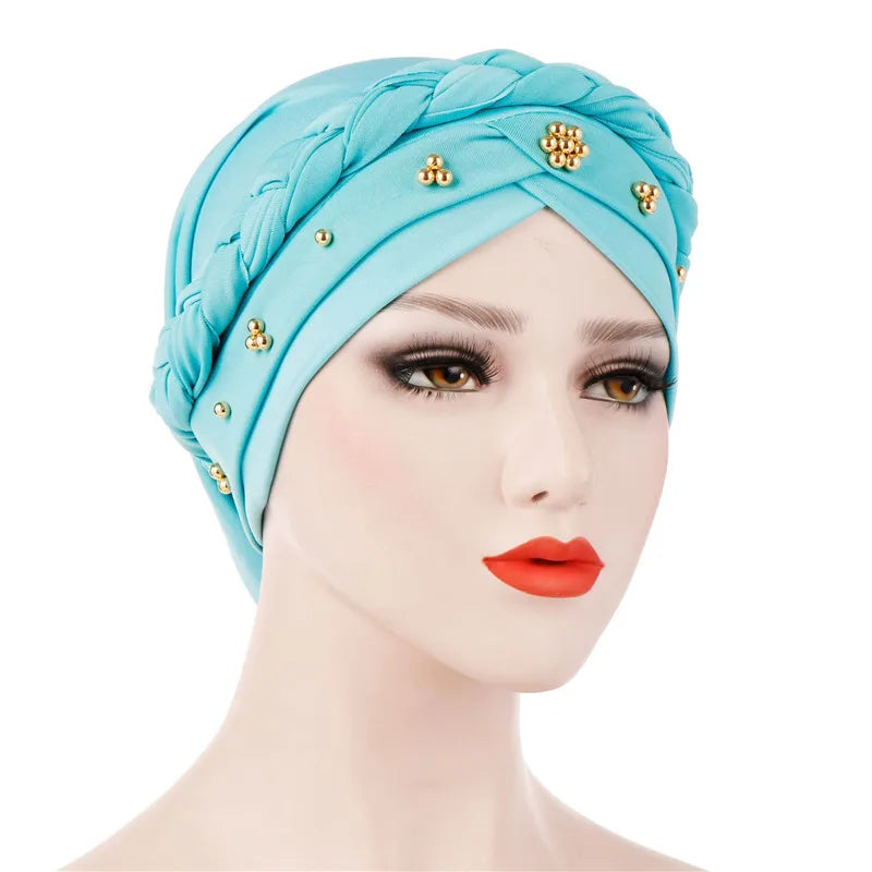Head Scarf for muslim women Two-color cotton braid turban bonnet hijab Caps Inner hijabs femme musulman arab wrap turbantes