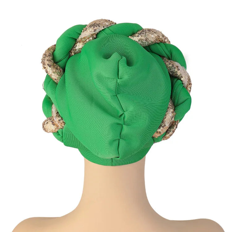 Women Braid Turbans Latest African Headtie Ladies Sequin Head Wraps African Aso Oke Winter Headtie Negerian Wedding Gele Caps - NamafadStore