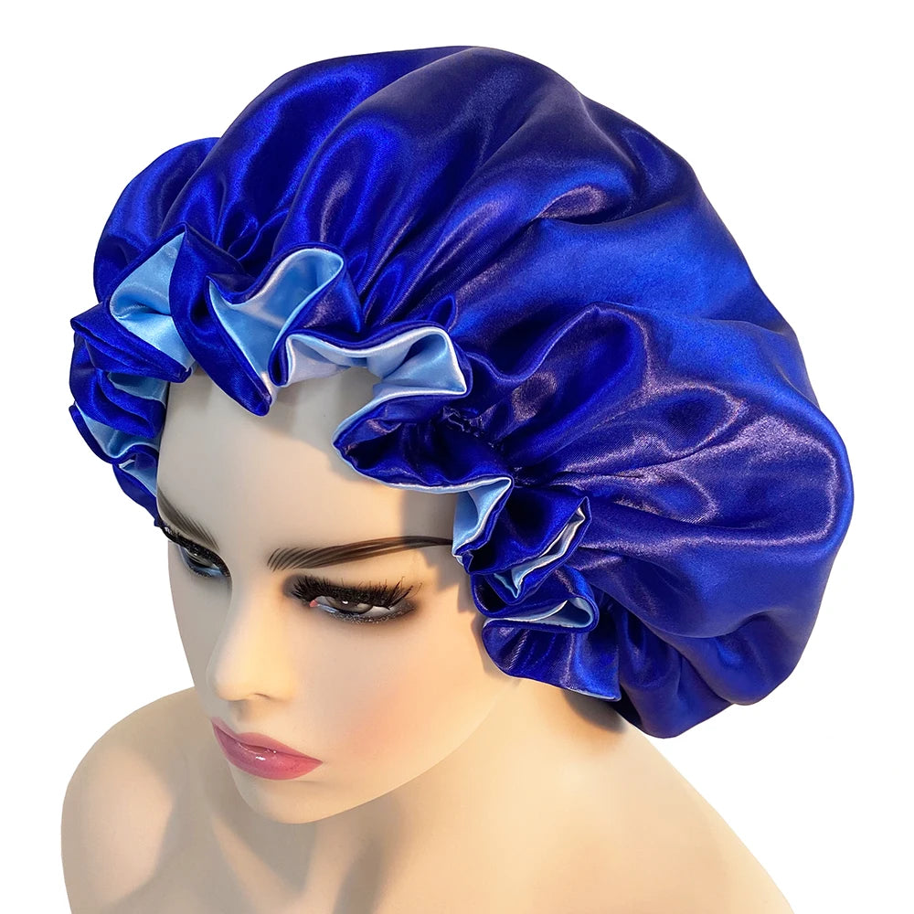 Women Satin Bonnet Fashion Double Layer Silky Big Bonnet for Lady Sleep Cap Head Wrap Hair Styling Accessories