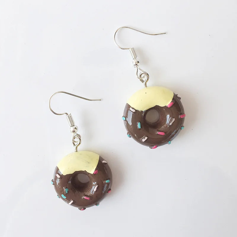 Fashion Cute Funny Chocolate Cake Drop Earrings For Women Girl Geometric Food Shape Donuts Cookies Dangle Earrings Party Jewelry