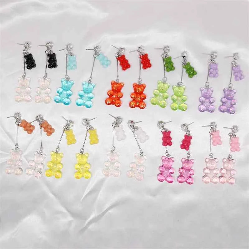 New Fashion Sequins Resin Gummy Big Bear Long Dangle Earrings Women Girl DIY Cartoon Animal Bear Earrings Creative Drop Jewelry