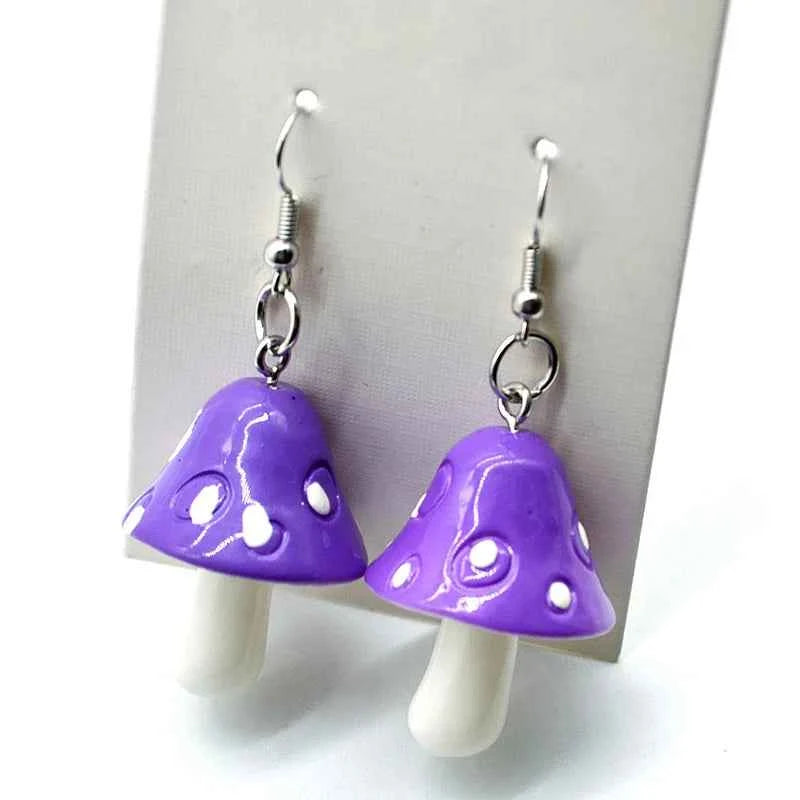Sweet Resin Mushroom Earrings Handmade Plastic Simulation Mushroom Long Pendant Earring Jewelry For Women Girls Gift