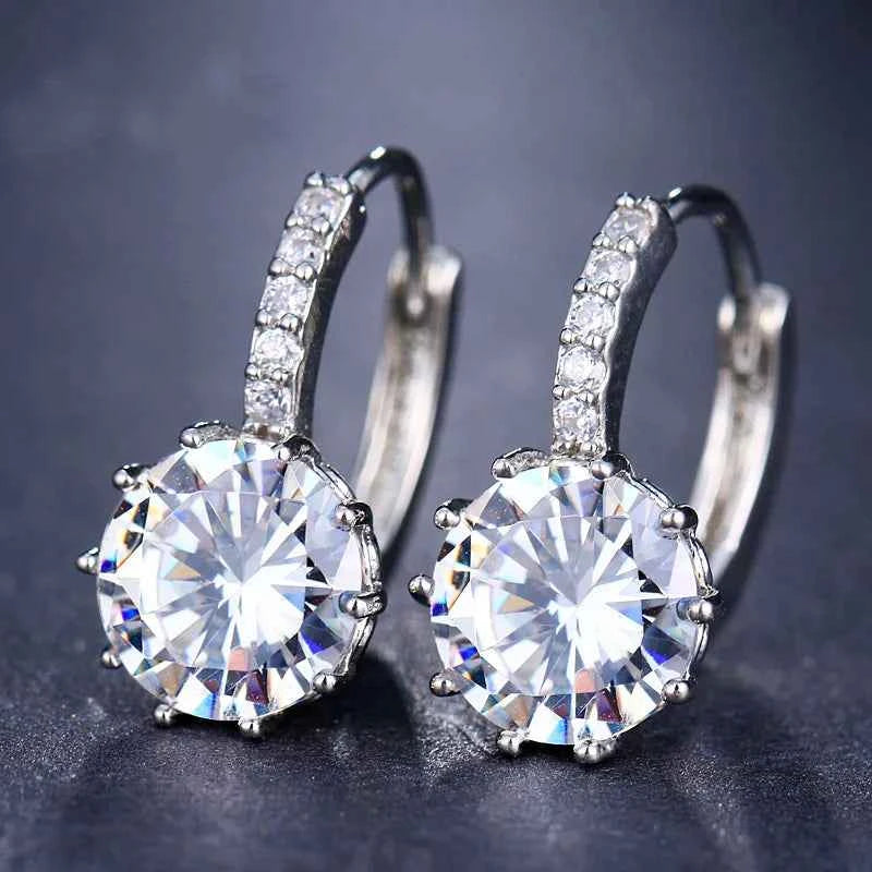 Ekopdee 2021 New Luxury Colourful Blue Zircon Stud Earrings For Women Fashion CZ Geometric Wedding Hoop Earrings Female Jewelry