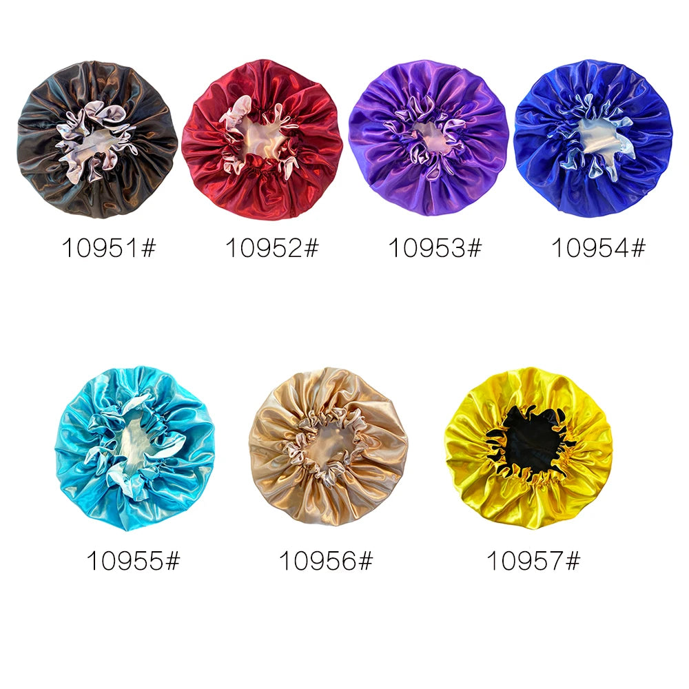 Women Satin Bonnet Fashion Double Layer Silky Big Bonnet for Lady Sleep Cap Head Wrap Hair Styling Accessories