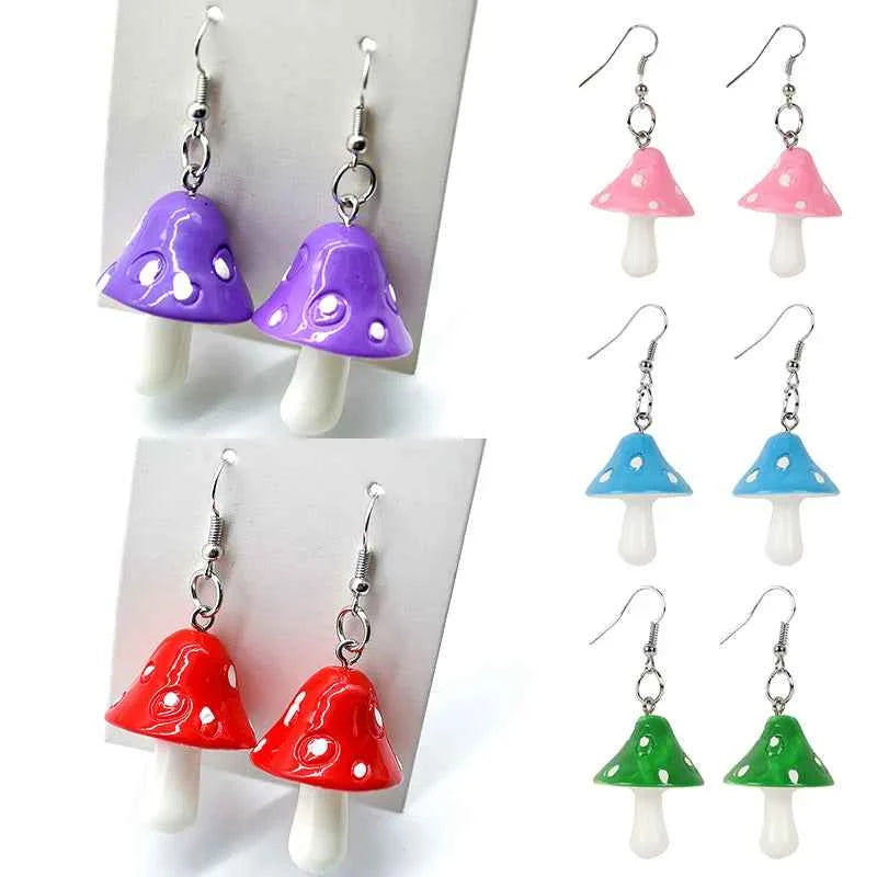 Sweet Resin Mushroom Earrings Handmade Plastic Simulation Mushroom Long Pendant Earring Jewelry For Women Girls Gift