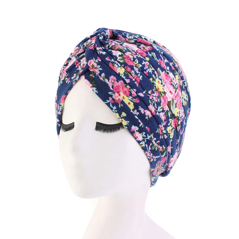 New Africa Hijab Caps Soft Stretchy Turban Head Wrap with Floral Design for Chemo and Everyday Wear