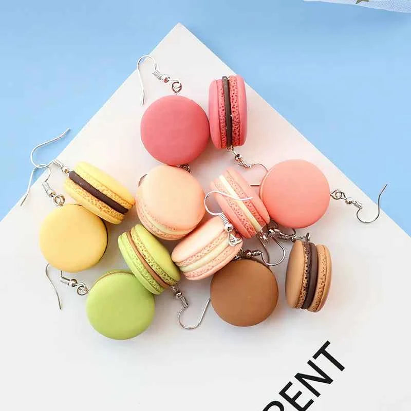 1Pair Drop Earrings Hamburge Colorful Macaroon Resin Craft Creative Dangle Jewelry For Girl And Woman