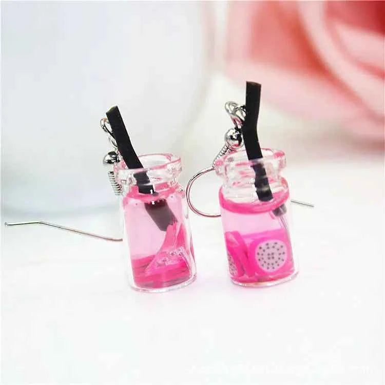 Hot Creative Unique Bubble Tea Drop Earrings for Women Personality Milk Drink Funny Party Ear Jewelry Girl Gift