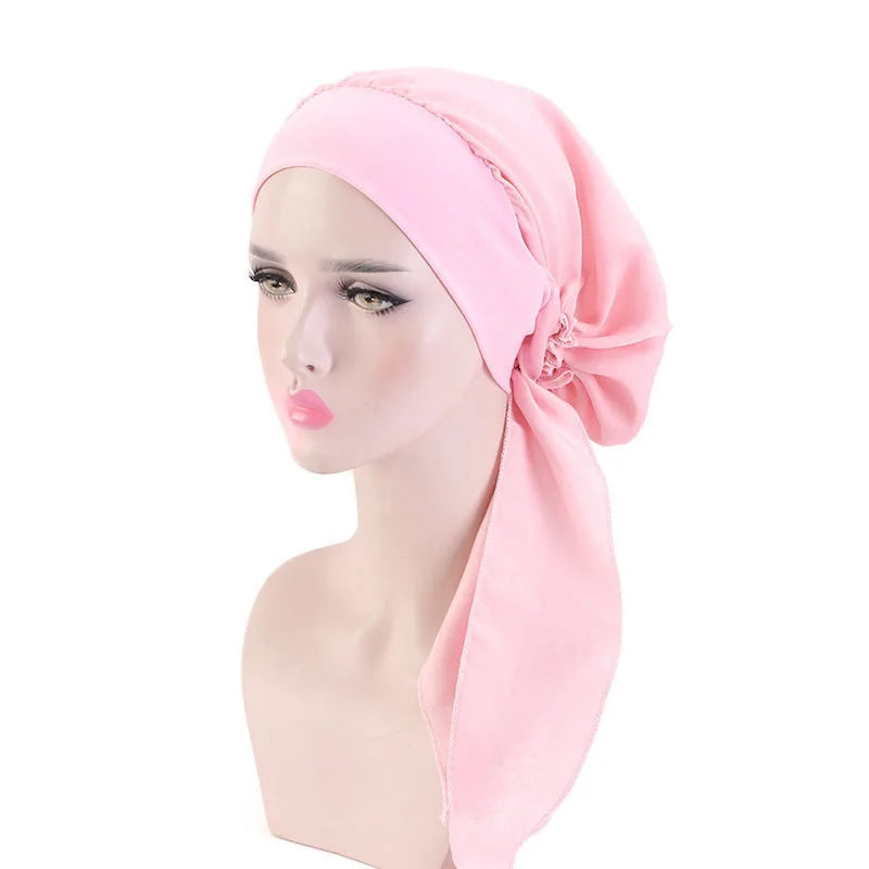 Muslim Women Headwear Turbans Silky Head Scarf With Wide Band Printed Sleeping Hat Hijab Bonnet Hair Cover Ready To Wear - NamafadStore
