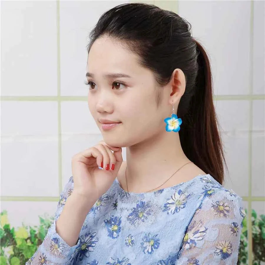 6pairs/lot 3cm Polymer Clay Plumeria Flowers Hawaiian Earrings Mixed Frangipani Earrings For Women Hawaii Jewelry Accessories