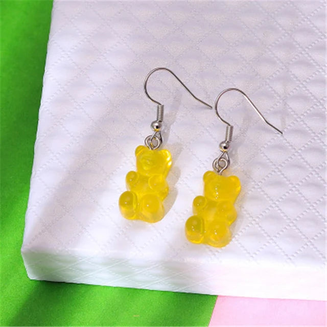 Sequins Resin Gummy Candy Colour Bear Dangle Earrings For Women Girl DIY Cartoon Animal Bear Earrings Creative Drop Jewelry Gift