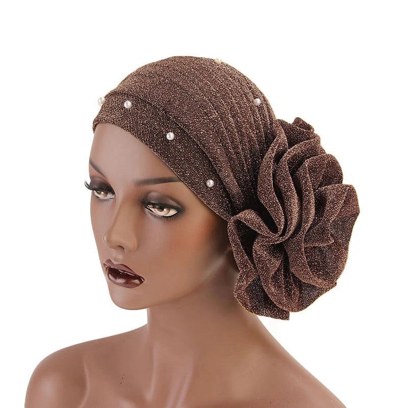 Summer Beading Flower Women's Turban Caps Stretchy Female Headwrap Bonnet Cancer Headwear Muslim Turban Hijabs Islamic Headscarf - NamafadStore