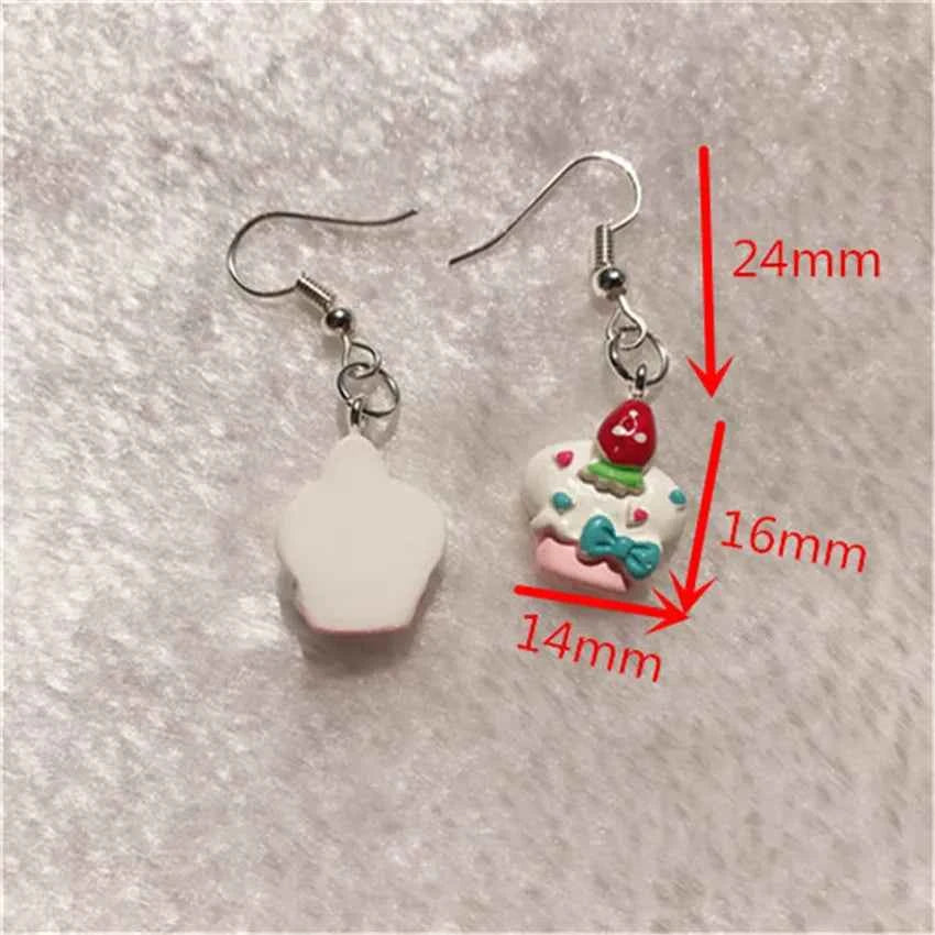 1Pair Drop Earrings Cute Donuts and Cake Cartoon Food pink color Handmade Flatback ResinEarrings Jewelry  For Woman And Girl