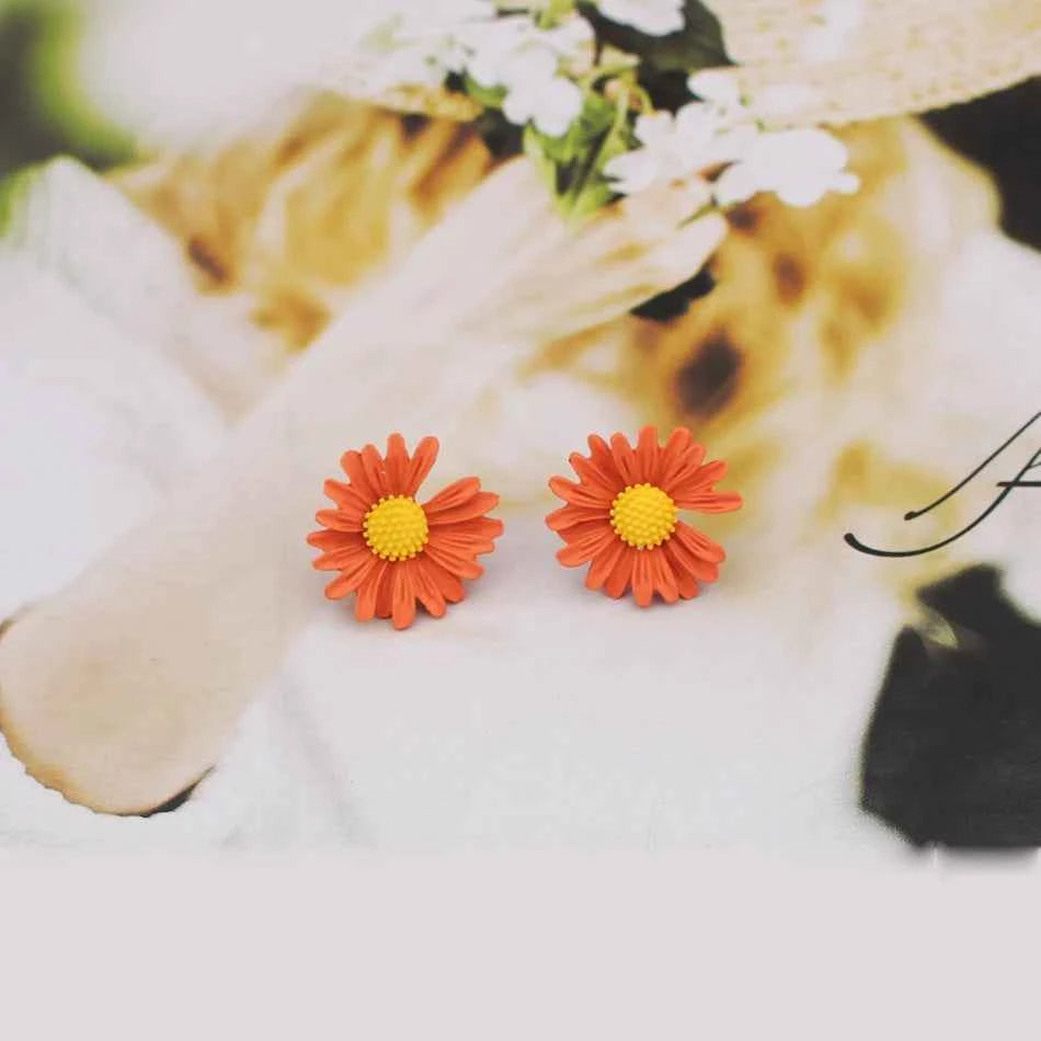 Trendy Sweet Cute Daisy Stud Earrings For Women Girls Korean Fashion Asymmetric Flower Earrings Yellow White Green Party Jewelry