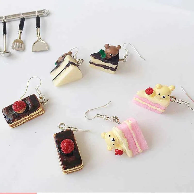 Fashion Cute Funny Chocolate Cake Drop Earrings For Women Girl Geometric Food Shape Donuts Cookies Dangle Earrings Party Jewelry