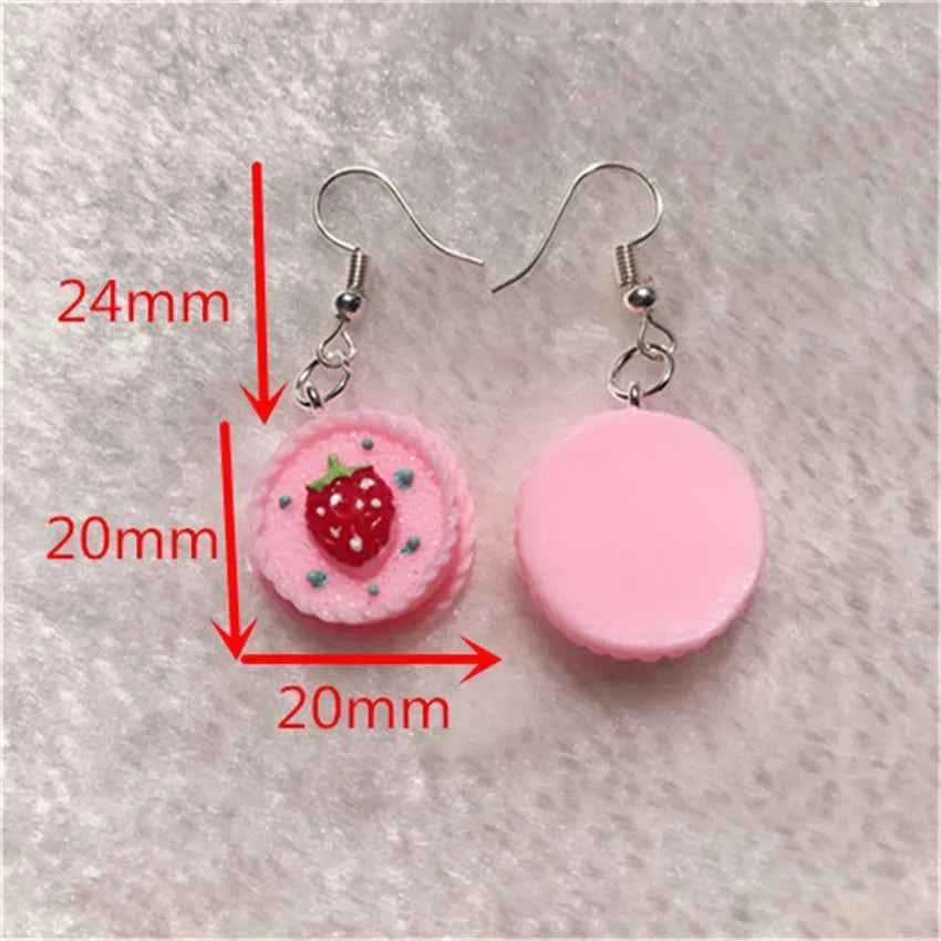 1Pair Drop Earrings Cute Donuts and Cake Cartoon Food pink color Handmade Flatback ResinEarrings Jewelry  For Woman And Girl