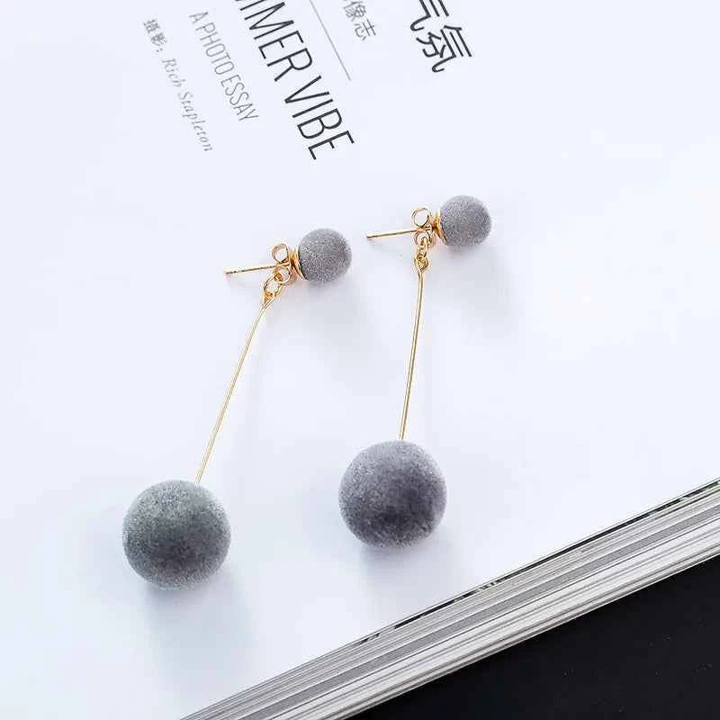 Korean Sweet Hair Ball Dangle Earring For Women Jewelry Pink Red Crystal Female Personality Simple Pink Plush Fur Brincos Gift