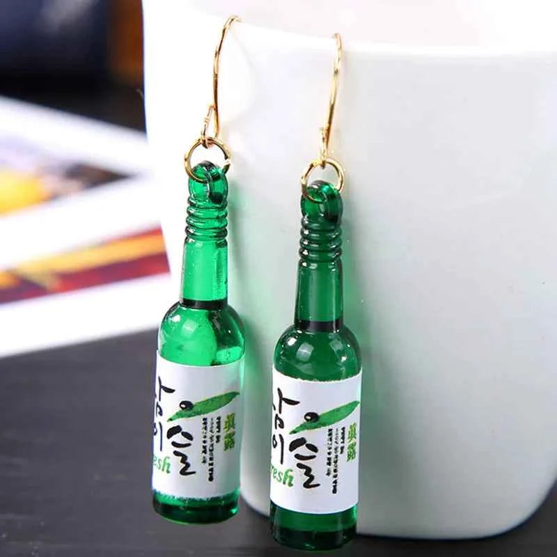 Cute Acrylic Pendants Hook Earrings Sequins Beer Bottle Women Dangle Earrings Korean Fashion Bear Small Earrings pendientes
