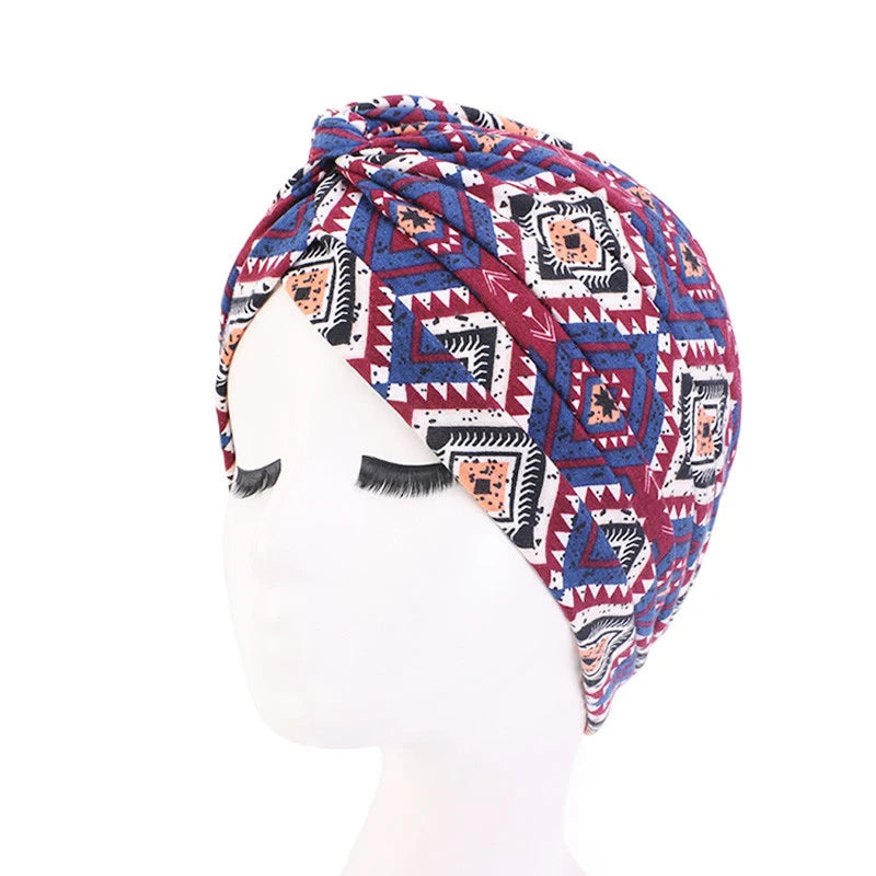 New Africa Hijab Caps Soft Stretchy Turban Head Wrap with Floral Design for Chemo and Everyday Wear