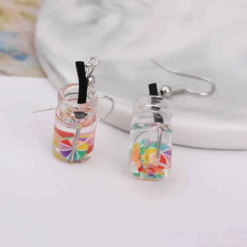Hot Creative Unique Bubble Tea Drop Earrings for Women Personality Milk Drink Funny Party Ear Jewelry Girl Gift