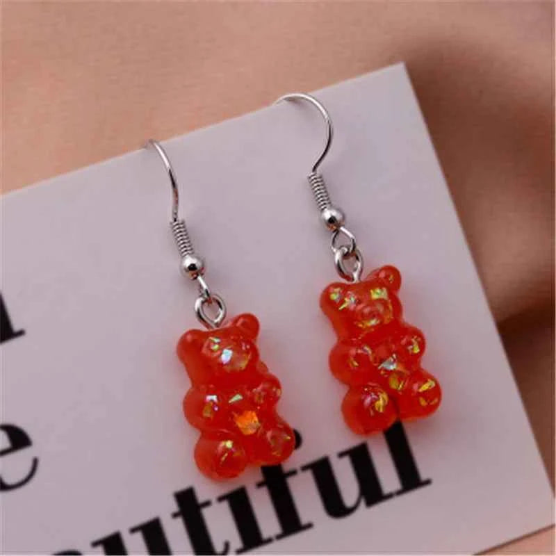New Fashion Sequins Resin Gummy Big Bear Long Dangle Earrings Women Girl DIY Cartoon Animal Bear Earrings Creative Drop Jewelry