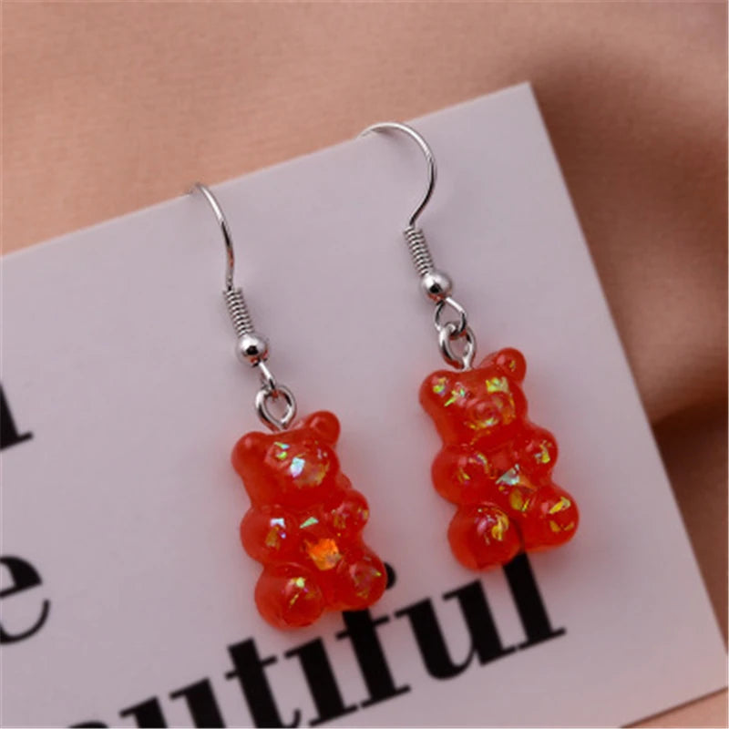 Sequins Resin Gummy Candy Colour Bear Dangle Earrings For Women Girl DIY Cartoon Animal Bear Earrings Creative Drop Jewelry Gift