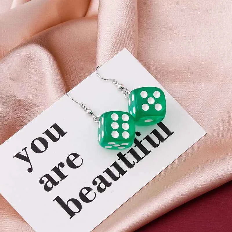 Handmade Cartoon 3D Resin Dice Drop Earring Tassel Casino Candy Color Personality Fun Jewelry for Women Female Gift