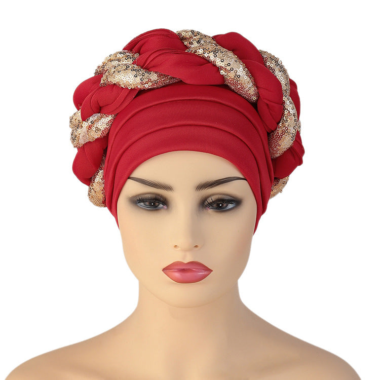 Women Braid Turbans Latest African Headtie Ladies Sequin Head Wraps African Aso Oke Winter Headtie Negerian Wedding Gele Caps - NamafadStore