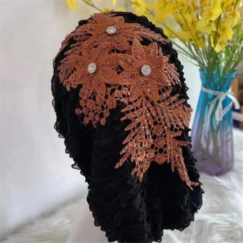 Fashion Flower Women's Turban Cap Female Hair Bands Bonnets Ready to Wear Muslim Headscarf Outfit Headwear Accessories - NamafadStore