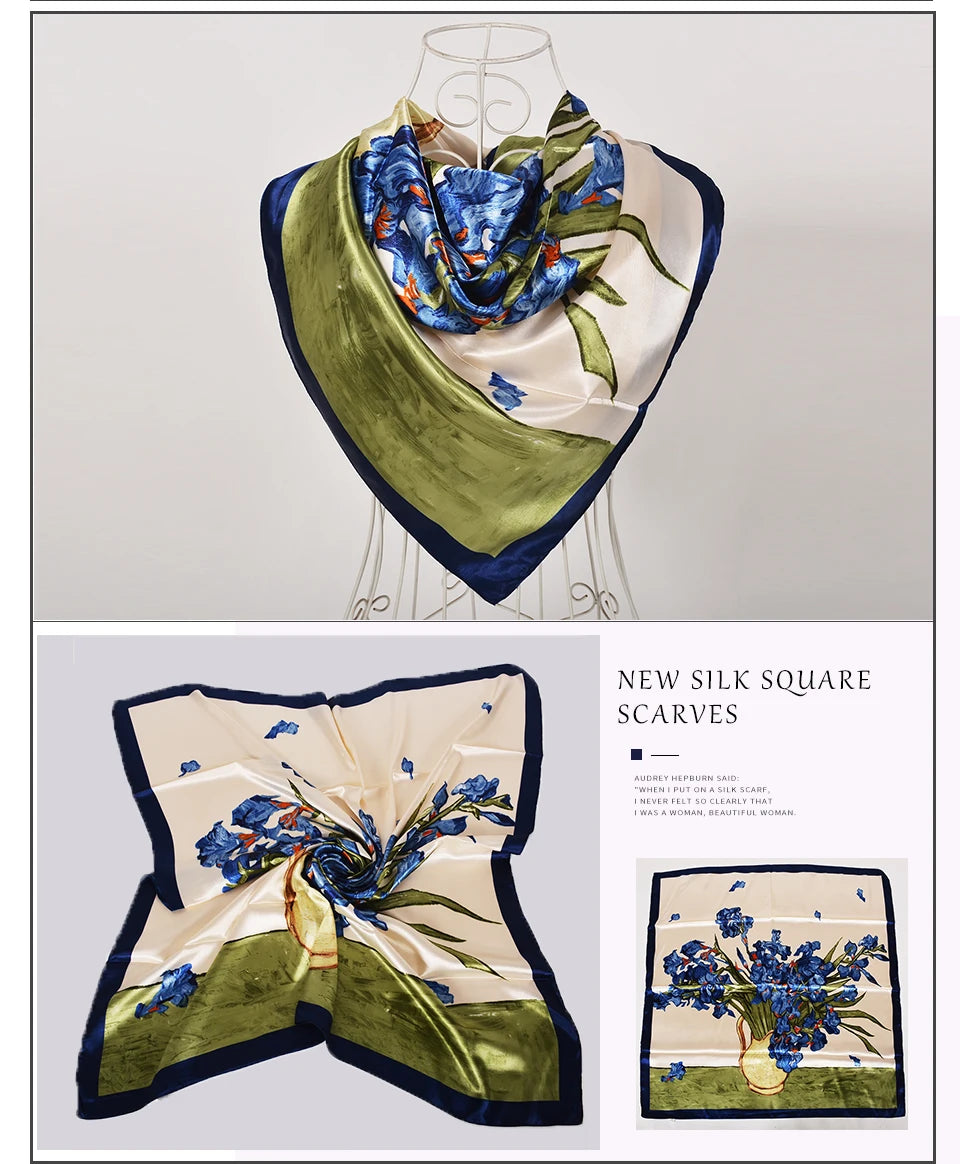 Spring And Autumn Female Satin Scarf,Big Square Scarves Hijabs Printed,Women Scarf,Purple Polyester Silk Scarf Shawl 90*90cm - NamafadStore