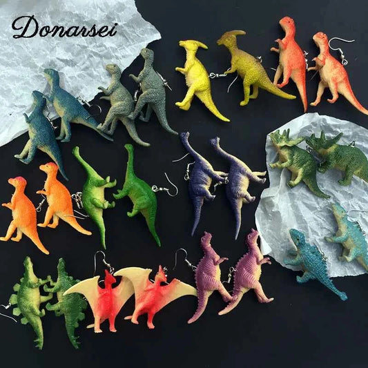 Donarsei Funny 3D Dinosaur Resin Drop Earrings For Women Cute Handmade Animal Dinosaur Dangle Earrings Gift