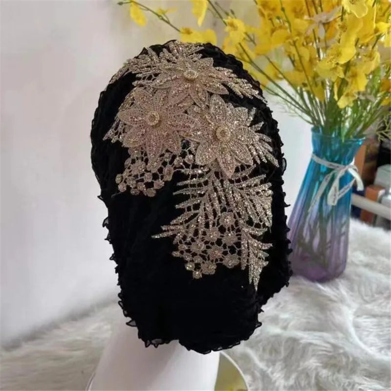Fashion Flower Women's Turban Cap Female Hair Bands Bonnets Ready to Wear Muslim Headscarf Outfit Headwear Accessories - NamafadStore