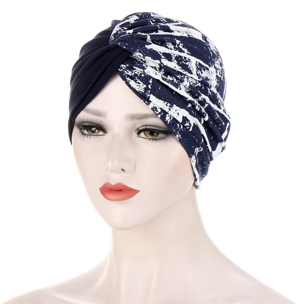 Twist Knot Muslim Women Print Indian Chemo Cap Bonnet Turban Underscarf Cancer Beanies Islamic Arab Strech Femme Headwear Scarf - NamafadStore