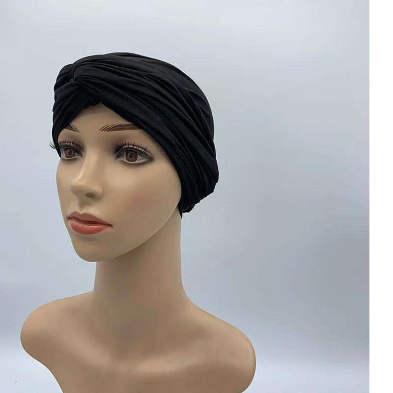 Fashion Women Cross Twist Suede Turban Caps Soild Color Female Headscarf Bonnet Muslim Hijab Cap Islamic Under Scarf India Hat - NamafadStore