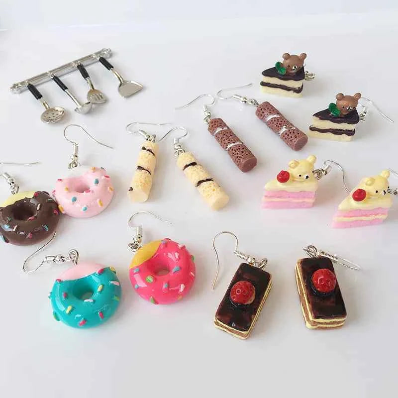 Fashion Cute Funny Chocolate Cake Drop Earrings For Women Girl Geometric Food Shape Donuts Cookies Dangle Earrings Party Jewelry
