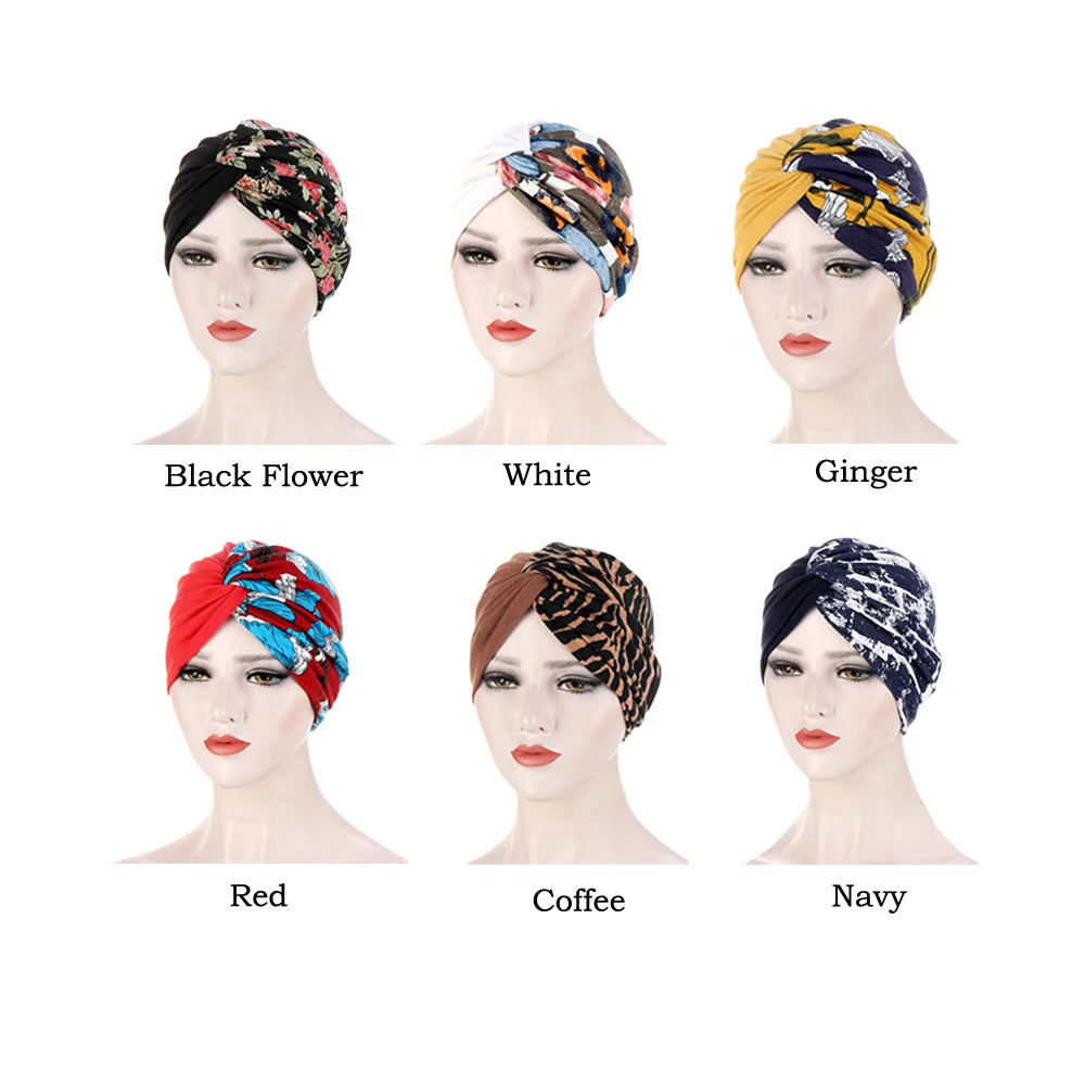 Twist Knot Muslim Women Print Indian Chemo Cap Bonnet Turban Underscarf Cancer Beanies Islamic Arab Strech Femme Headwear Scarf - NamafadStore