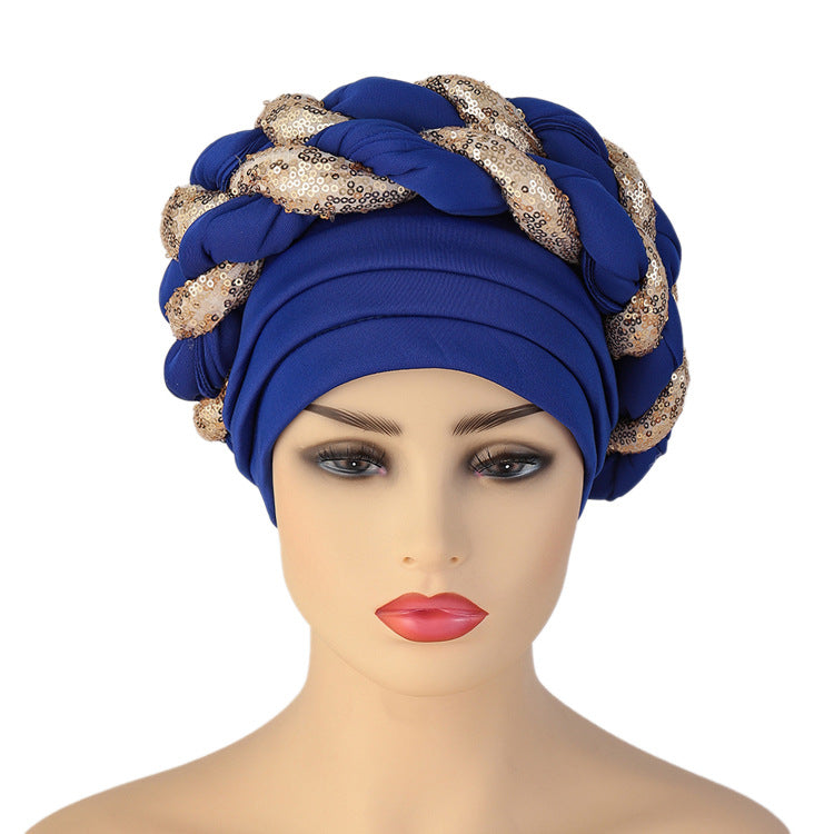 Women Braid Turbans Latest African Headtie Ladies Sequin Head Wraps African Aso Oke Winter Headtie Negerian Wedding Gele Caps - NamafadStore