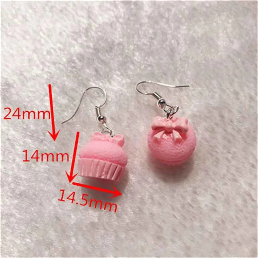 1Pair Drop Earrings Cute Donuts and Cake Cartoon Food pink color Handmade Flatback ResinEarrings Jewelry  For Woman And Girl