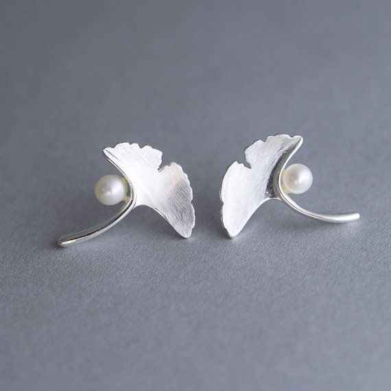 Fashion Jewelry Stud Earring ginkgo leaf Pearl Earring