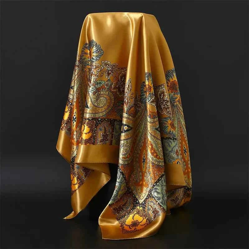 Fashion Hijab Scarf For Women Square Shawls Satin Silk Hair Scarfs Female 90*90cm Kerchief Bandana Head Neck Scarves For Ladies - NamafadStore