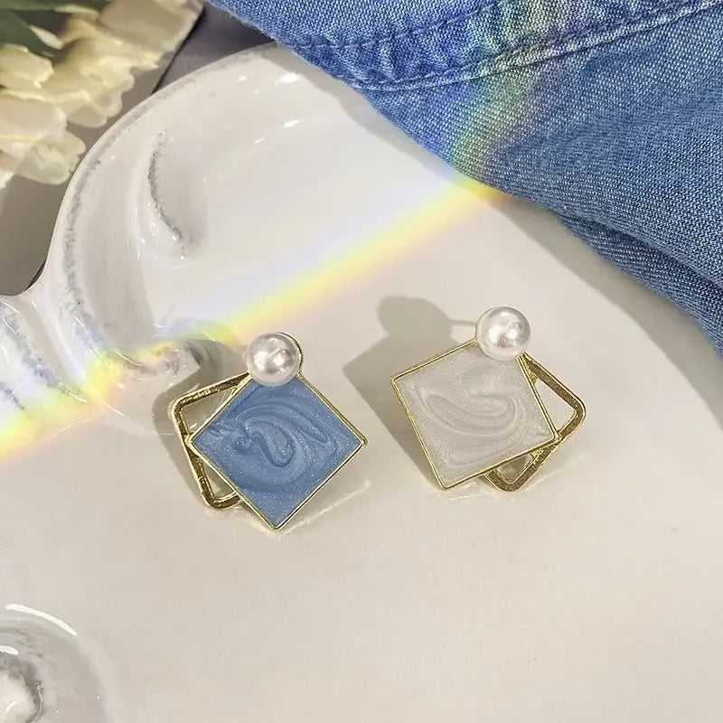 Golden Metal Blue Bowknot Earrings Fashion Jewelry Bow-tie Earrings Women Cute Romantic Pendientes Female Stud Earrings