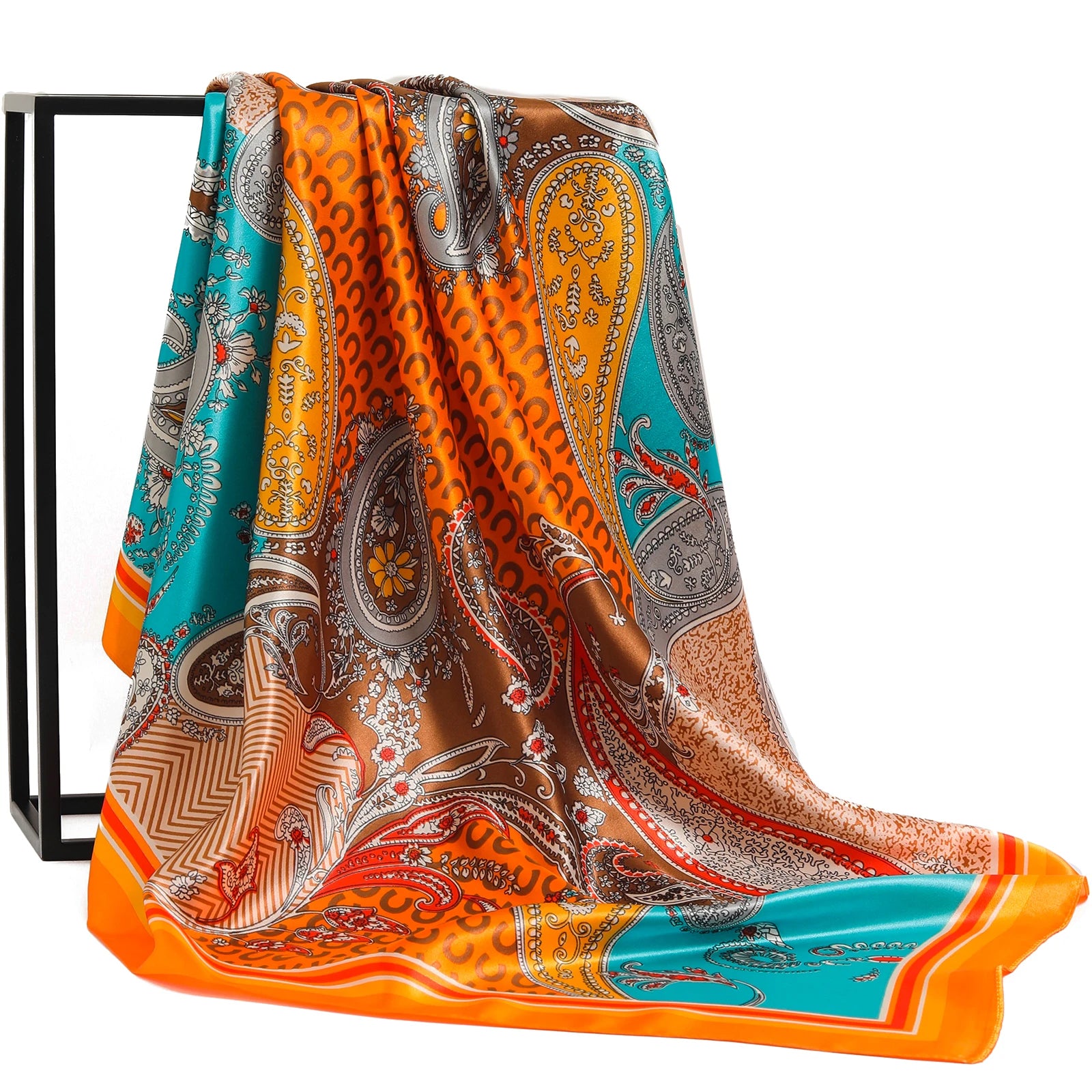90*90cm Silk Scarf Women Print Hair Neck Square Office Ladies Shawl Bandanna Muslim Hijab Handkerchief Muffler Foulard female - NamafadStore