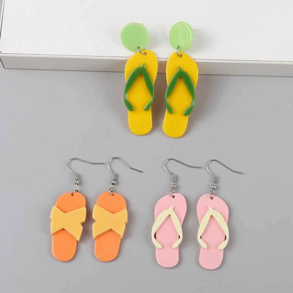 Bohomian Summer Acrylic Flower Slippers Earrings for Women Boho Resin Cute Lemon Leopard Print Shoes Earring Design Jewelry
