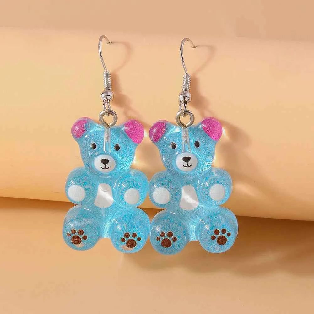Cute Colorful Gummy Bear Drop Earrings for Women Girls Cartoon 3D Bear Earrings Party Holiday Jewelry Gifts