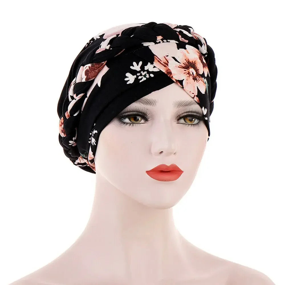 Women Lady Beads Muslim Braid Head Turban Wrap Cover Cancer Chemo Islamic Arab Cap Hat Hair Loss Bonnet Beanies Fashion - NamafadStore